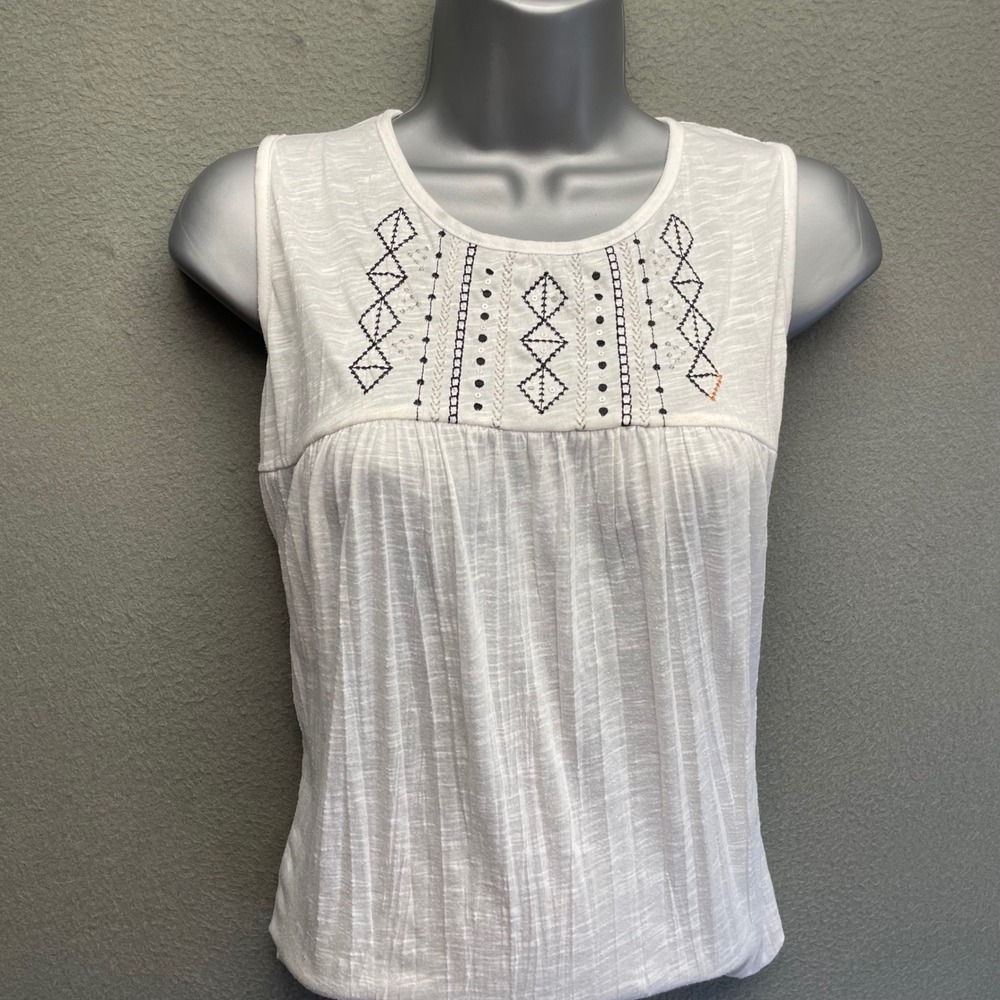 Faded Glory Women Tank Top White Polyester XXL 20 Boho Embroidered Babydoll geo